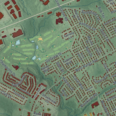 Close-up of the map of Neptune, New Jersey print showing street and building detail