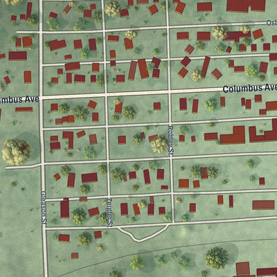 Close-up of the map of Monroe, Nebraska print showing street and building detail