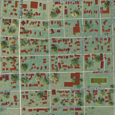 Close-up of the map of Malta, Montana print showing street and building detail
