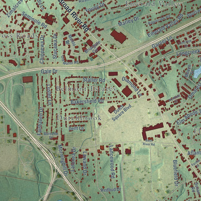 Close-up of the map of St. Andrews, South Carolina print showing street and building detail