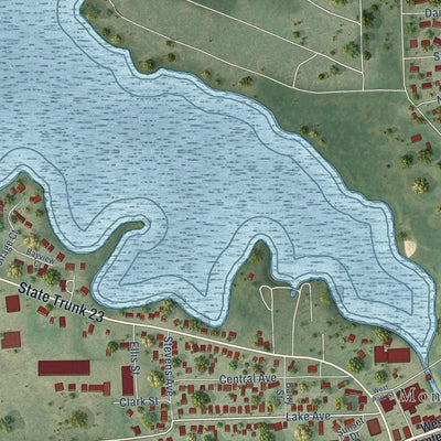 Close-up of the map of Montello, Wisconsin print showing street and building detail