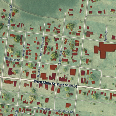 Close-up of the map of Farwell, Michigan print showing street and building detail