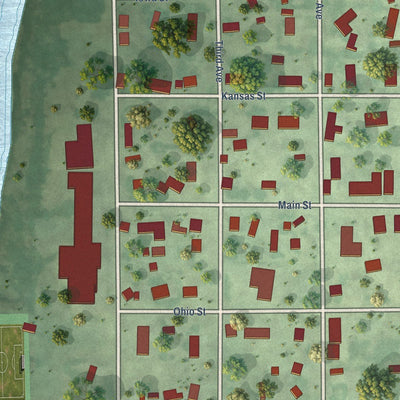 Close-up of the map of Tulare, South Dakota print showing street and building detail