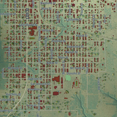 Close-up of the map of Hempstead, Texas print showing street and building detail