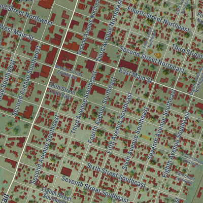 Close-up of the map of Sidney, Montana print showing street and building detail