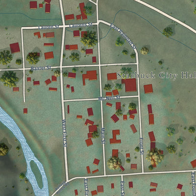 Close-up of the map of Starbuck, Washington print showing street and building detail