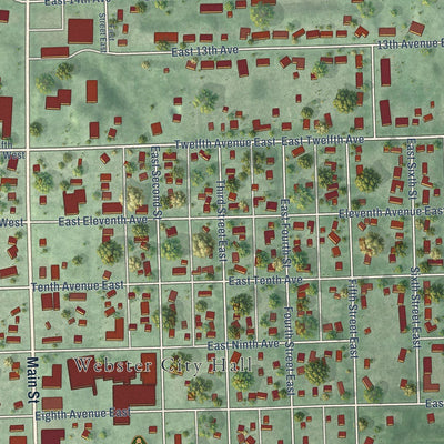 Close-up of the map of Webster, South Dakota print showing street and building detail