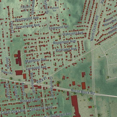 Close-up of the map of Farmingville, New York print showing street and building detail