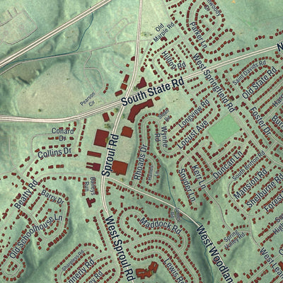 Close-up of the map of Springfield, Delaware County, Pennsylvania print showing street and building detail