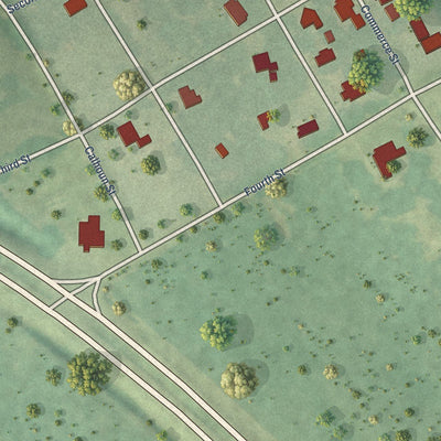 Close-up of the map of Benton, Alabama print showing street and building detail