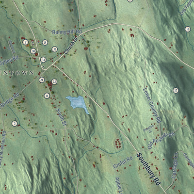 Close-up of the map of Roxbury, Connecticut print showing street and building detail
