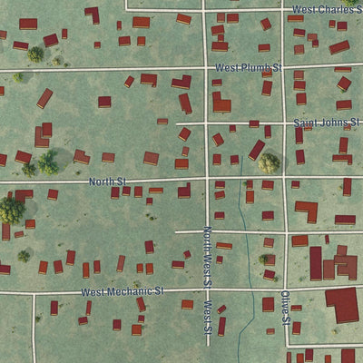 Close-up of the map of Leon, Kansas print showing street and building detail