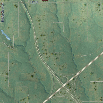 Close-up of the map of Bridge Creek, Oklahoma print showing street and building detail