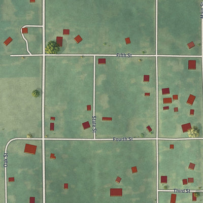 Close-up of the map of Tina, Missouri print showing street and building detail