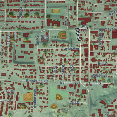 Close-up of the map of Hood River, Oregon print showing street and building detail