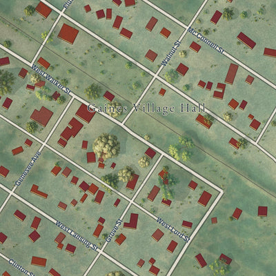 Close-up of the map of Gaines, Michigan print showing street and building detail