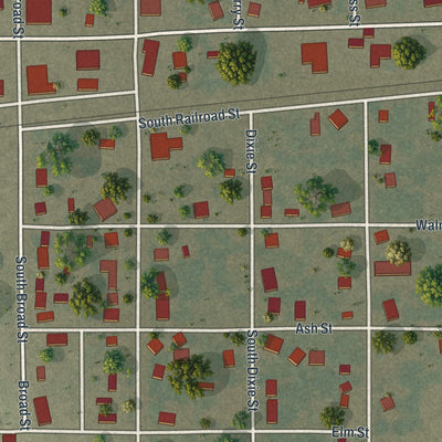Close-up of the map of Parma, Missouri print showing street and building detail