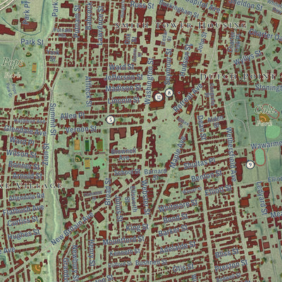 Close-up of the map of Hartford, Connecticut print showing street and building detail