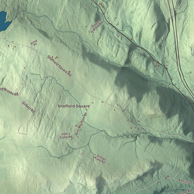 Close-up of the map of Sheffield, Vermont print showing streets and neighborhoods