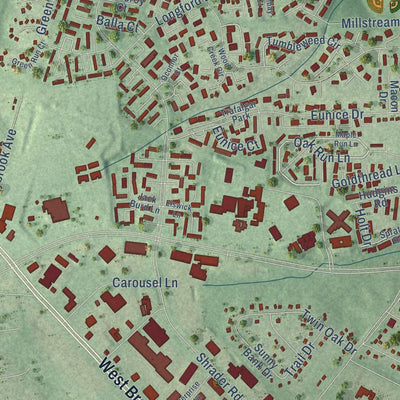 Close-up of the map of Laurel, Virginia print showing street and building detail