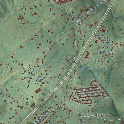 Close-up of the map of Mascot, Tennessee print showing street and building detail