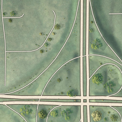 Close-up of the map of Briar Glen, Georgia print showing street and building detail