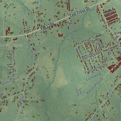 Close-up of the map of Hudson, Texas print showing street and building detail
