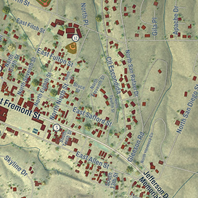 Close-up of the map of Tombstone, Arizona print showing street and building detail
