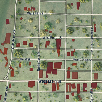 Close-up of the map of Burlington Junction, Missouri print showing street and building detail