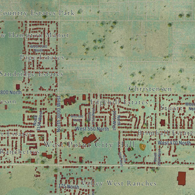 Close-up of the map of West Point, Utah print showing street and building detail