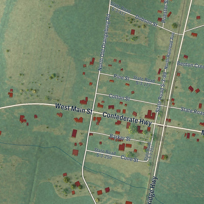 Close-up of the map of Sycamore, South Carolina print showing street and building detail