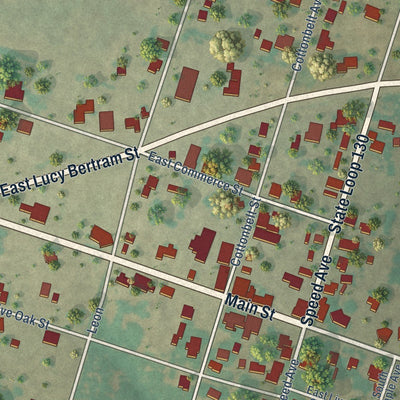 Close-up of the map of Gustine, Texas print showing street and building detail