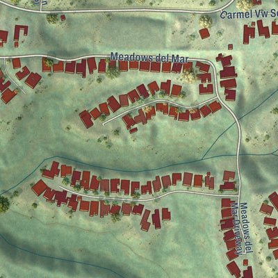 Close-up of the map of Del Mar Mesa, California print showing street and building detail