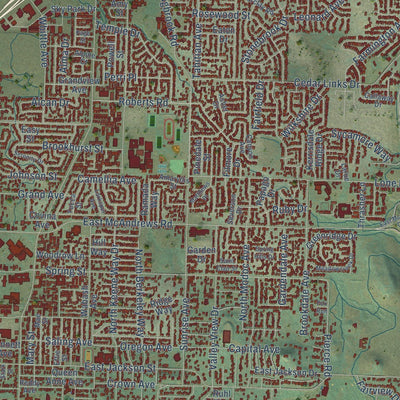 Close-up of the map of Medford, Oregon print showing street and building detail