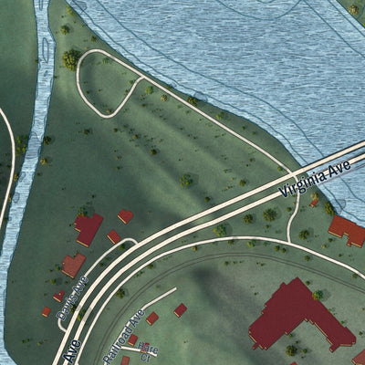 Close-up of the map of Glen Lyn, Virginia print showing street and building detail