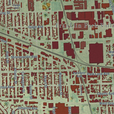Close-up of the map of Franklin Park, Illinois print showing street and building detail