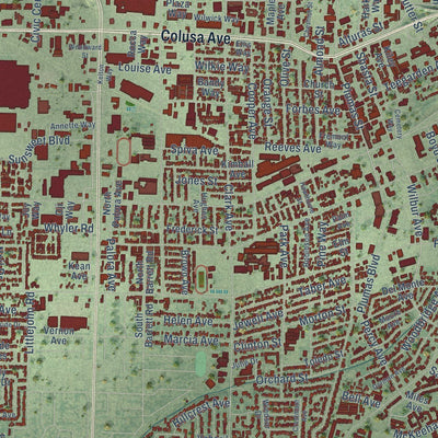 Close-up of the map of Yuba City, California print showing street and building detail