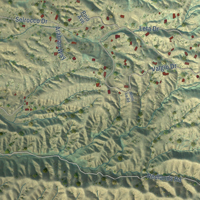 Close-up of the map of Calimesa, California print showing street and building detail