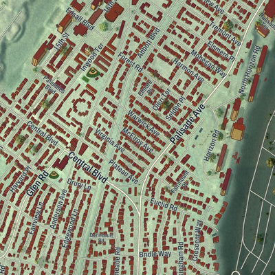 Close-up of the map of Fort Lee, New Jersey print showing street and building detail