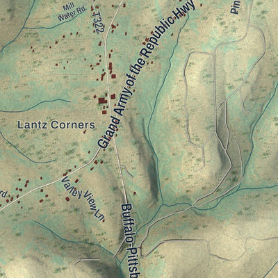 Close-up of the map of Hamlin, Pennsylvania print showing street and building detail
