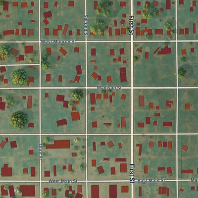 Close-up of the map of Covington, Oklahoma print showing street and building detail