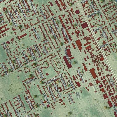 Close-up of the map of Holly Hill, Florida print showing street and building detail