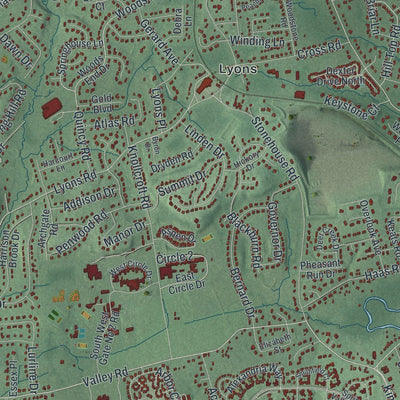 Close-up of the map of Bernards, New Jersey print showing street and building detail