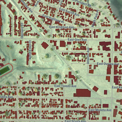 Close-up of the map of Peoria Heights, Illinois print showing street and building detail