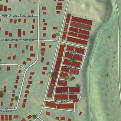 Close-up of the map of Boulevard Heights, Georgia print showing street and building detail