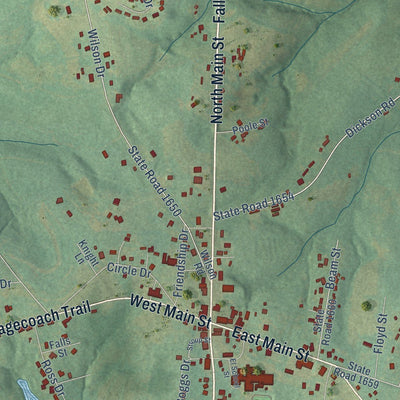 Close-up of the map of Fallston, North Carolina print showing street and building detail