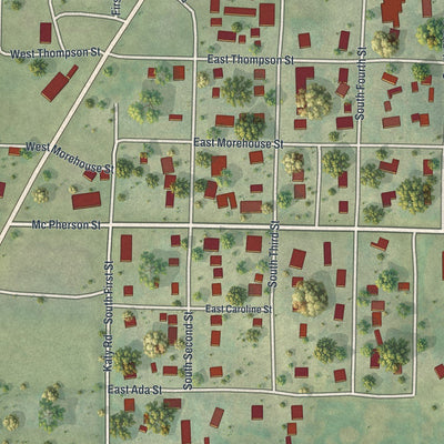 Close-up of the map of Hopkins, Missouri print showing street and building detail