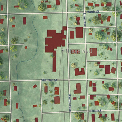 Close-up of the map of Benedict, Nebraska print showing street and building detail
