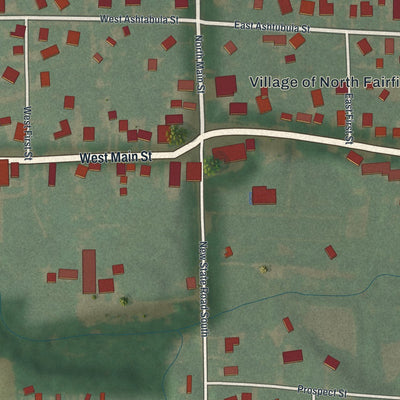Close-up of the map of North Fairfield, Ohio print showing street and building detail