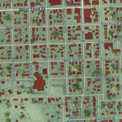 Close-up of the map of Madison, Nebraska print showing street and building detail